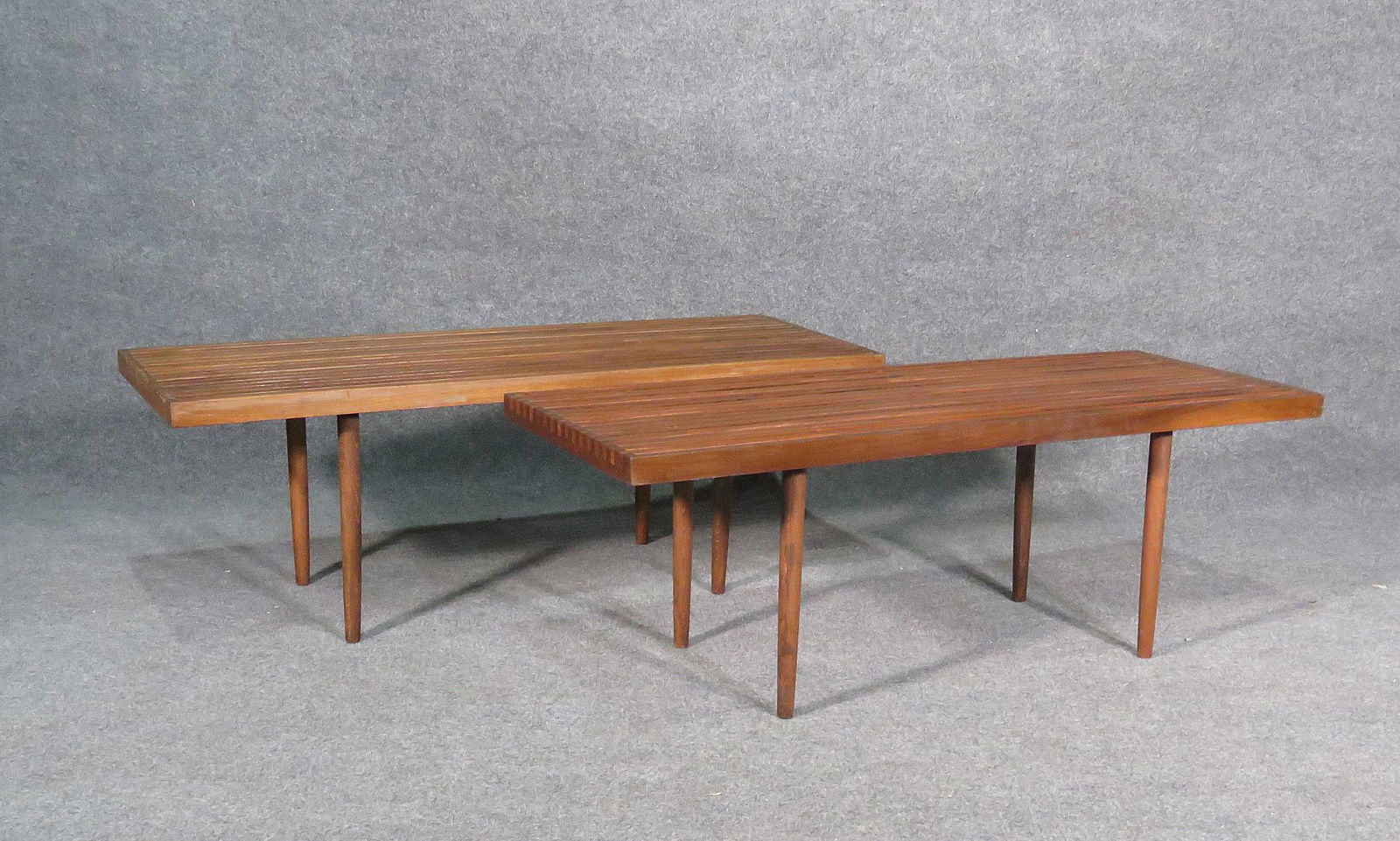 PAIR WOOD SLAT BENCHES (1 of 6)