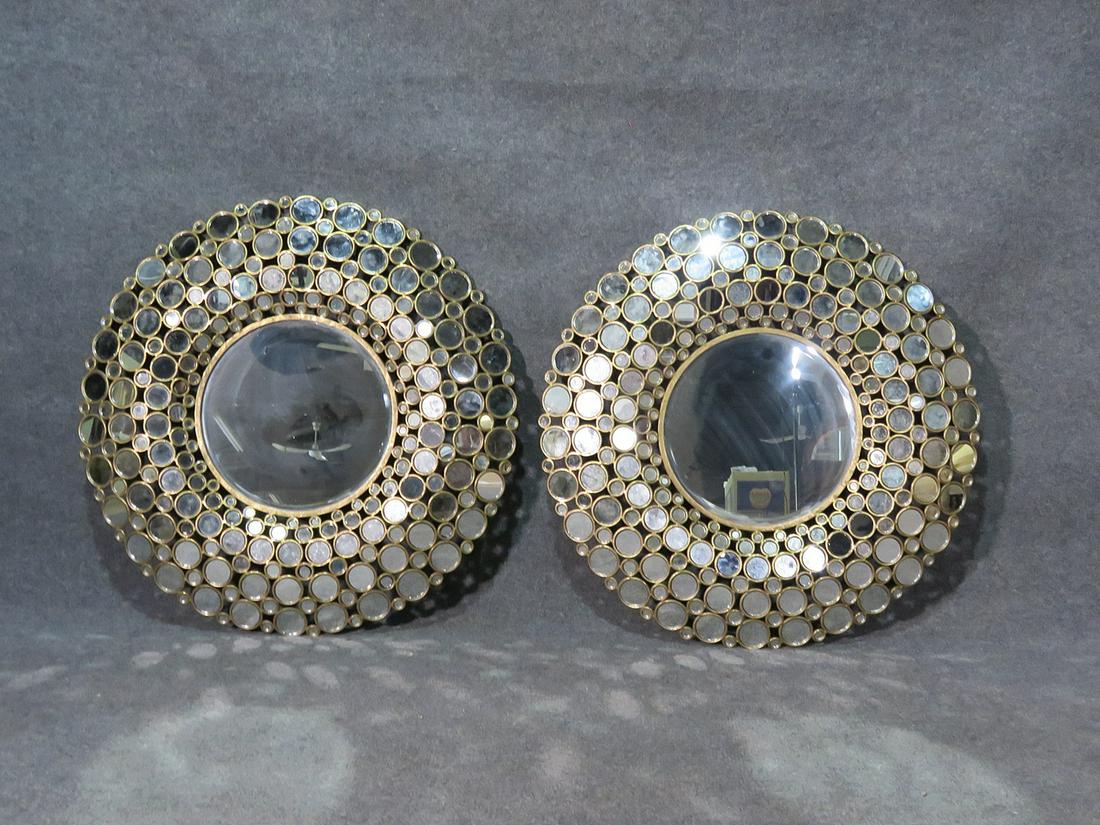 PAIR OVERSIZED SUNBURST MIRRORS: Round. 40 3/4" h x 40 3/4" w x 3" d.