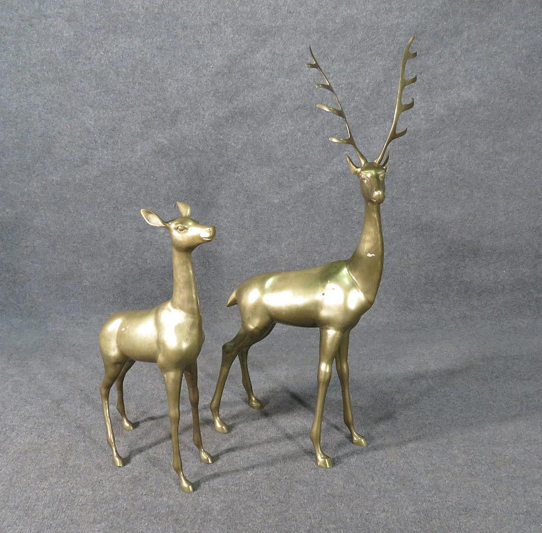 BRASS MALE AND FEMALE  DEER SCULPTURES (1 of 10)