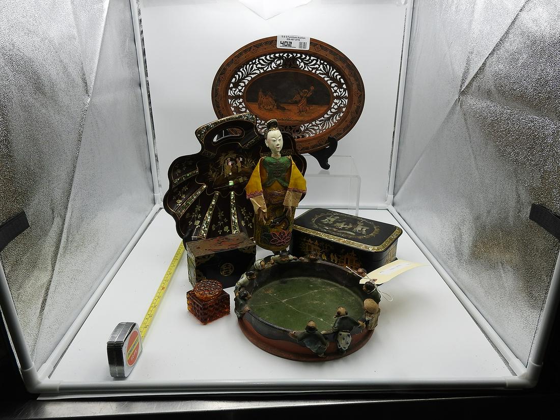 7 PC CHINESE BOXES PLATTER AND FIGURES (1 of 10)