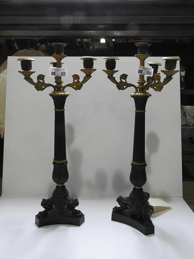 PAIR BRONZE REGENCY STYLE CANDLEABRAS: Bronze