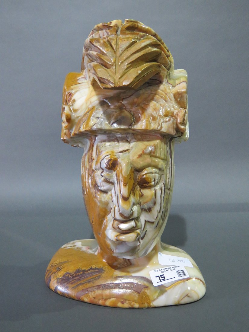 CARVED HARDSTONE SCULPTURE OF AZTEC WARRIOR HEAD (1 of 9)
