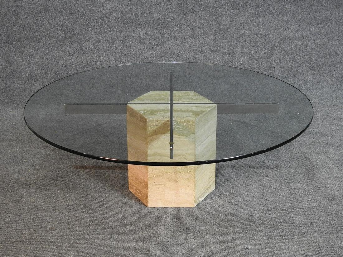 ITALIAN TRAVERTINE & CHROME COFFEE TABLE (1 of 4)
