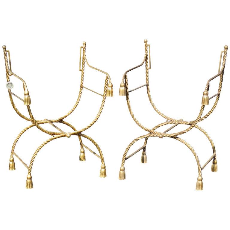 PAIR RARE GILDED IRON ROPE & TASSEL HOLLYWOOD REGENCY (1 of 5)