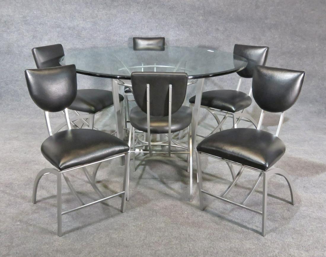 MID CENTURY MODERN GLASS TOP TABLE & 6 CHAIRS (1 of 8)