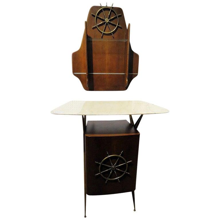 GIO PONTI STYLE BRASS SHIPS WHEEL 2 PC BAR (1 of 8)