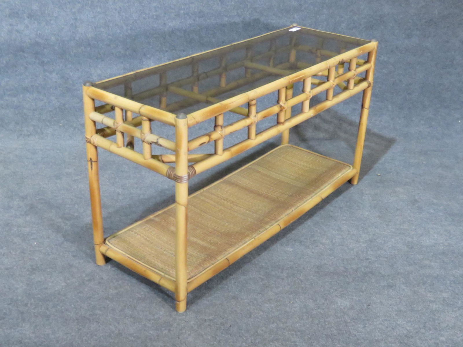 RATTAN GLASS TOP CONSOLE (1 of 5)