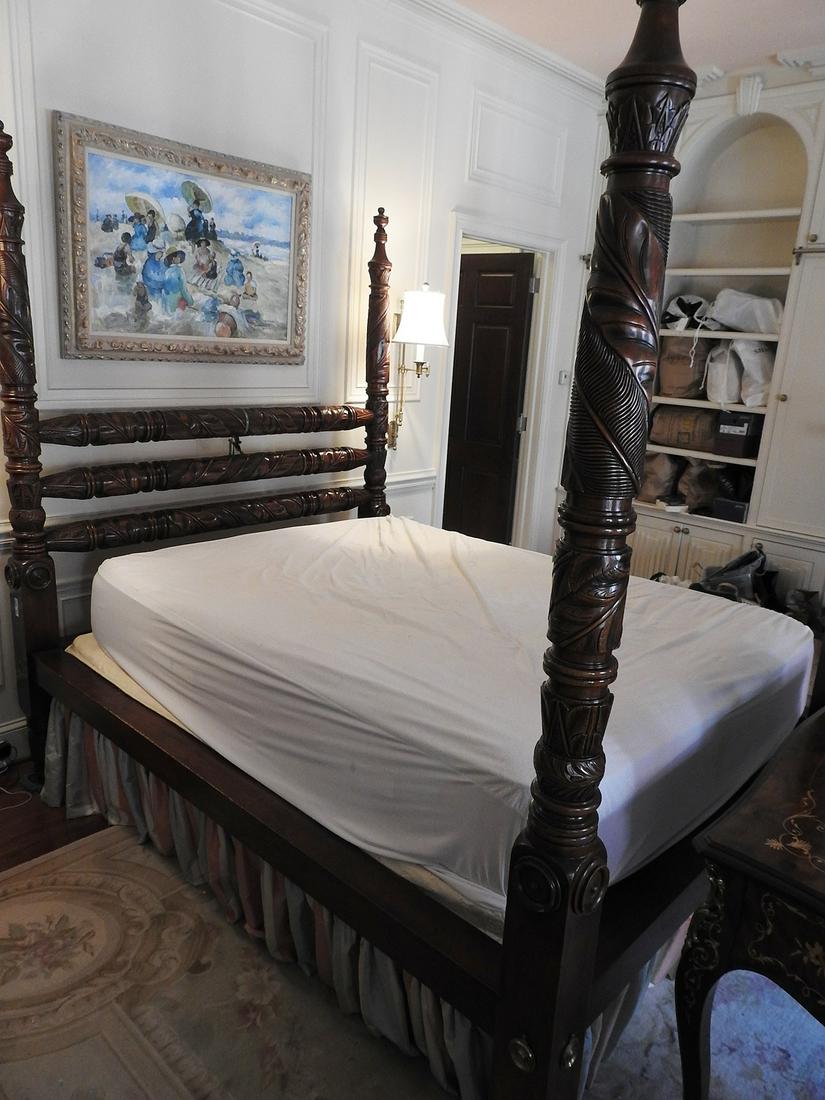 POSTER BED: Carved wood. 88" h x 71 1/2" w x 91" d.