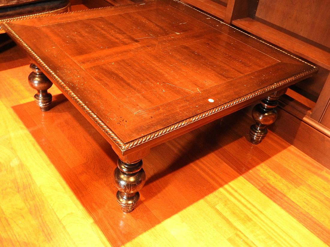ITALIAN GUIDA ZICHELE COFFEE TABLE: Made in Italy. Solid maple. Walnut veneer. Bloomindales, New York. Art - 3402. Dovetailed drawer. 18 1/4" h x 39 1/2" square.