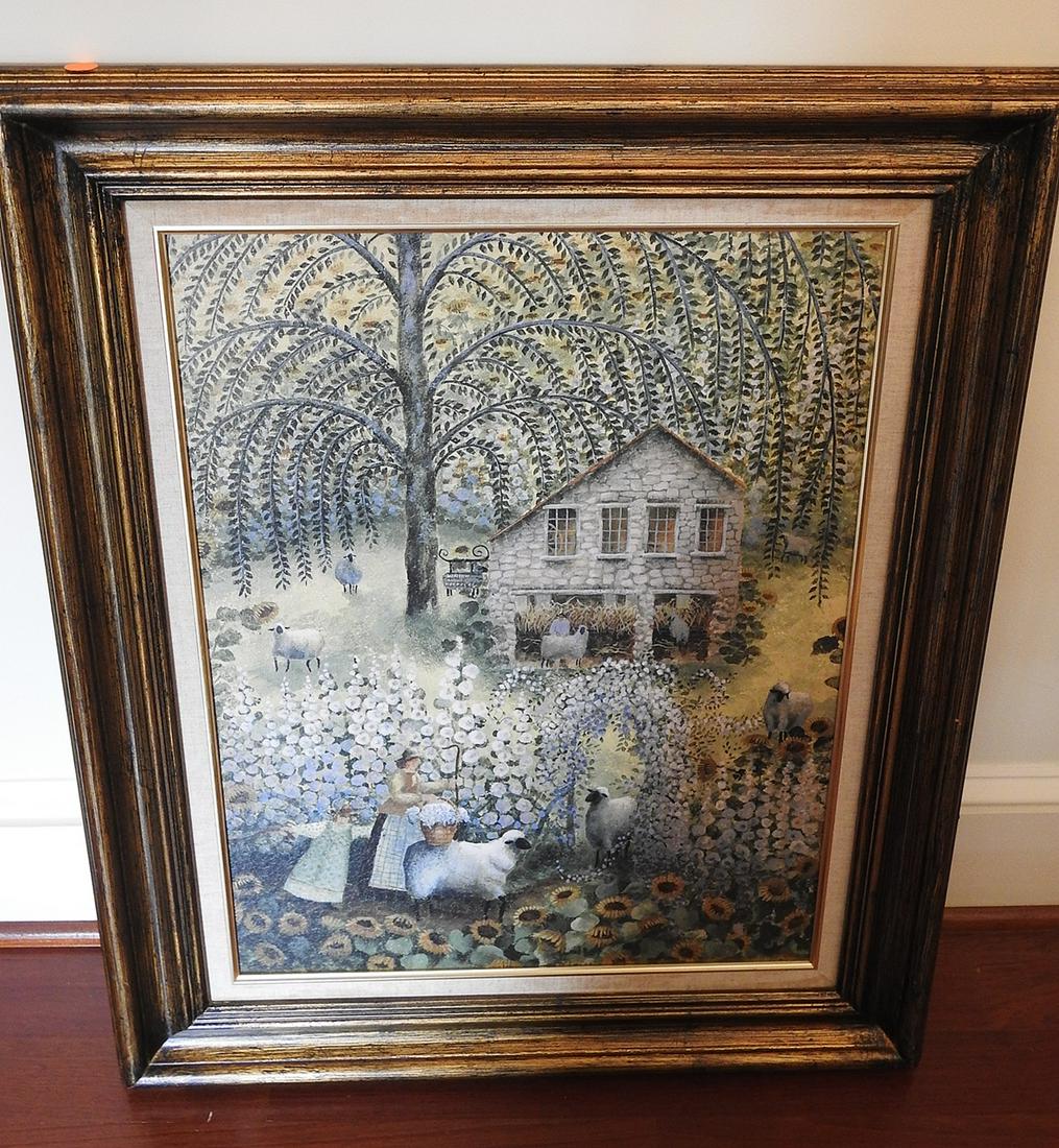 SIGNED STILL LIFE HOUSE WITH SHEEP AND GIRLS (1 of 5)