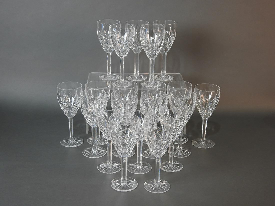 20 WATERFORD CRYSTAL CLARET WINE GLASSES: 20 piece lot. 7" h x 2 3/4" w.