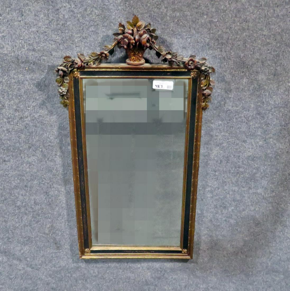 ANTIQUE GILT & PAINTED MIRROR: Gilt painted floral decorated frame. 30" h x 20 1/2" w x 1" d.