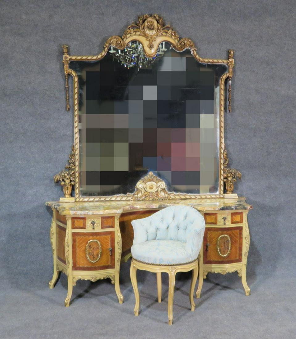 FRENCH MARBLE TOP VANITY & MIRROR & STOOL (1 of 12)