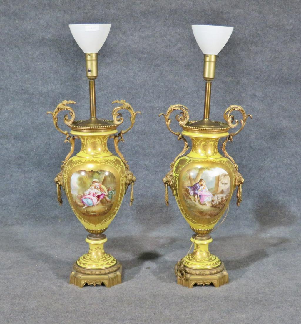 PAIR PALATIAL SEVRES STYLE LAMPS (1 of 11)