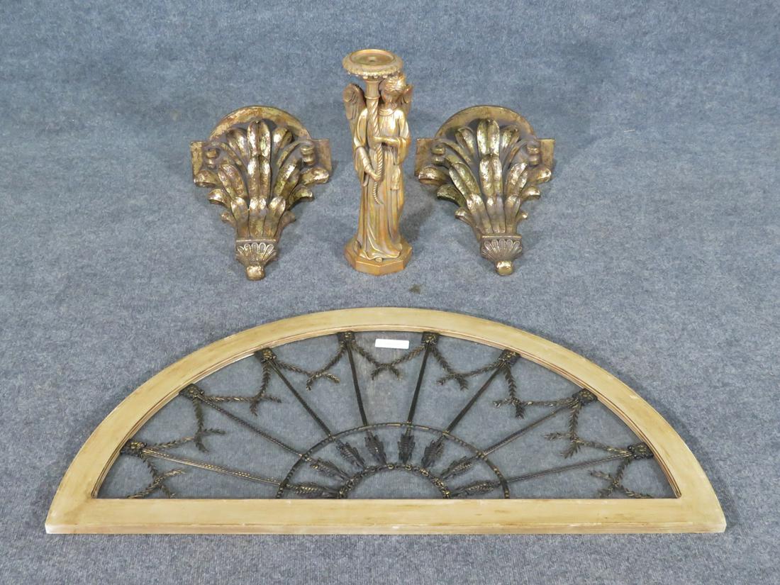 GLASS PANEL FIGURAL CANDLEHOLDER & 2 WALL BRACKETS (1 of 4)