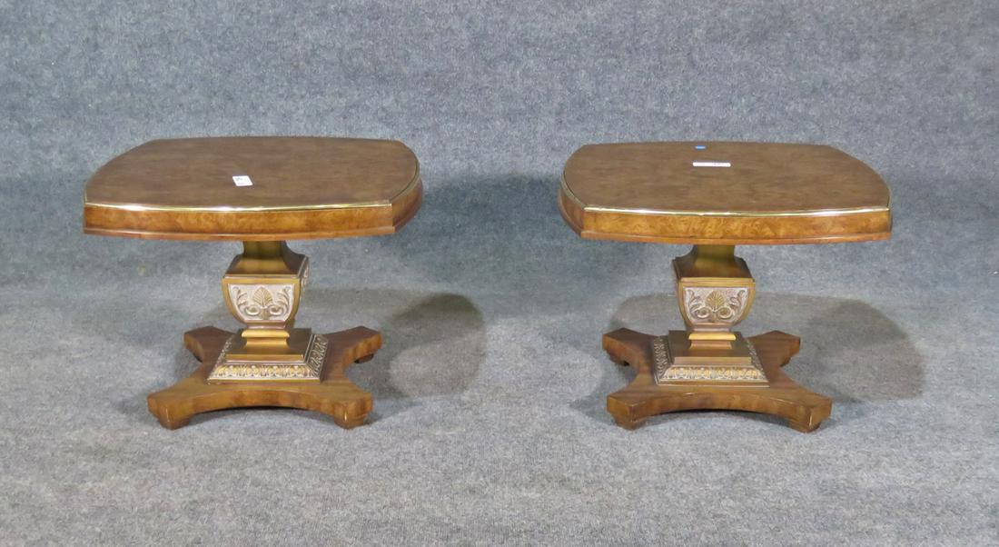 PAIR WEIMAN BURL TOP END TABLES (1 of 4)
