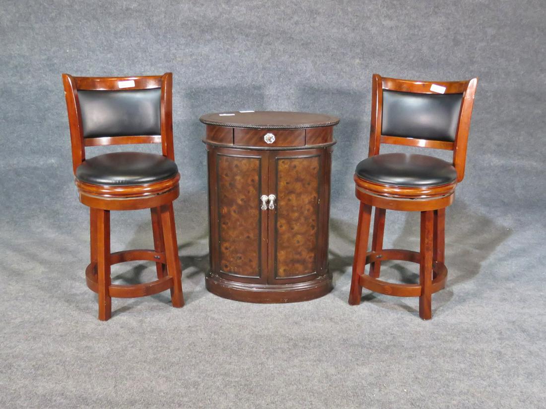 LEATHER TOP END TABLE & PAIR BAR STOOLS (1 of 5)