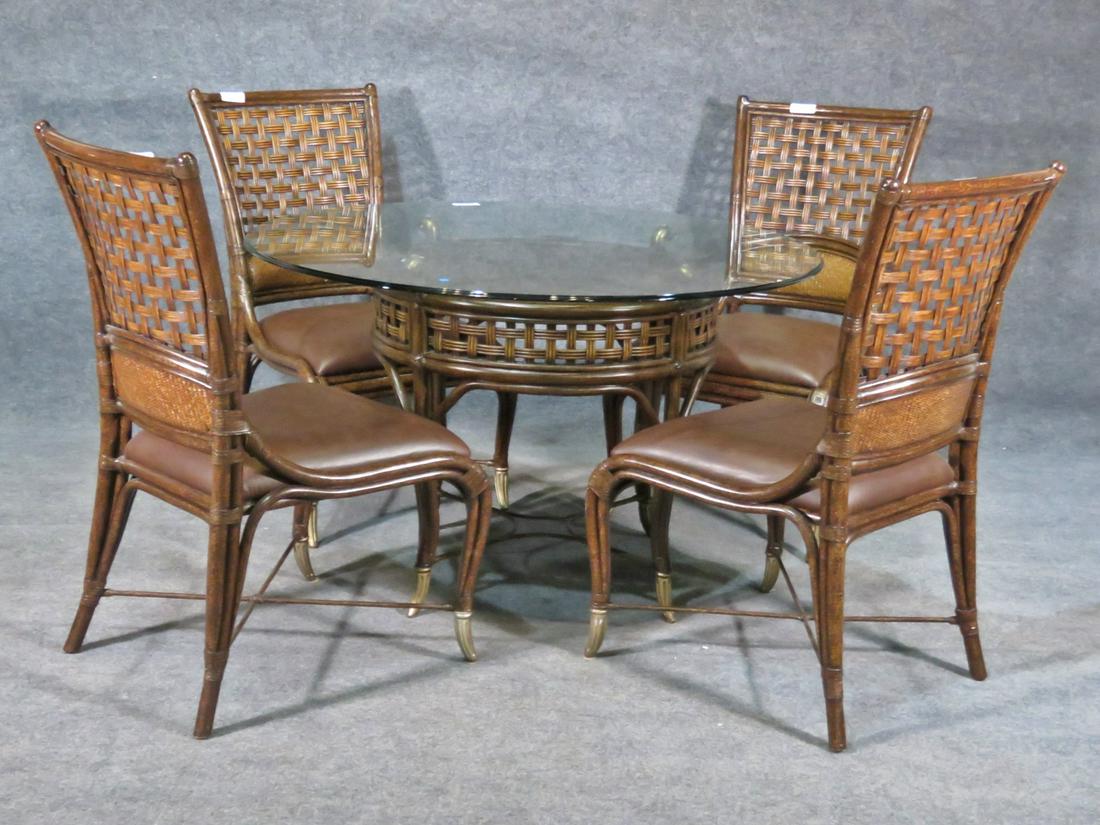 FAUX BAMBOO GLASS TOP TABLE & 4 CHAIRS (1 of 5)
