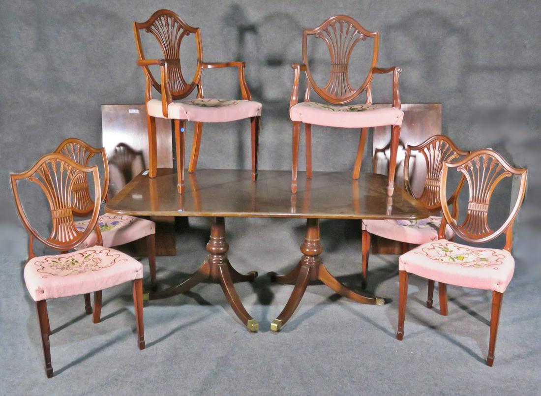 BANDED DINING TABLE WITH 6 SHIELDBACK CHAIRS (1 of 7)