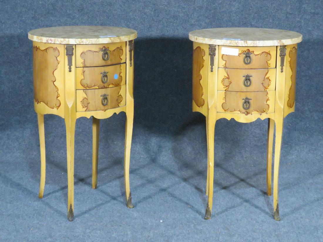 PAIR FRENCH STYLE MARBLE TOP NIGHT STANDS (1 of 8)