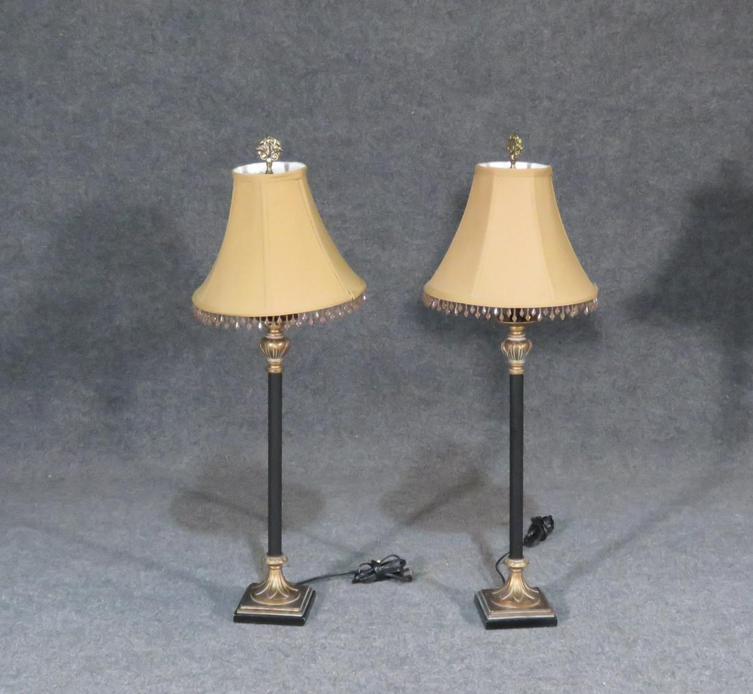 PAIR EBONIZED & GILT ACCENTED LAMPS (1 of 5)