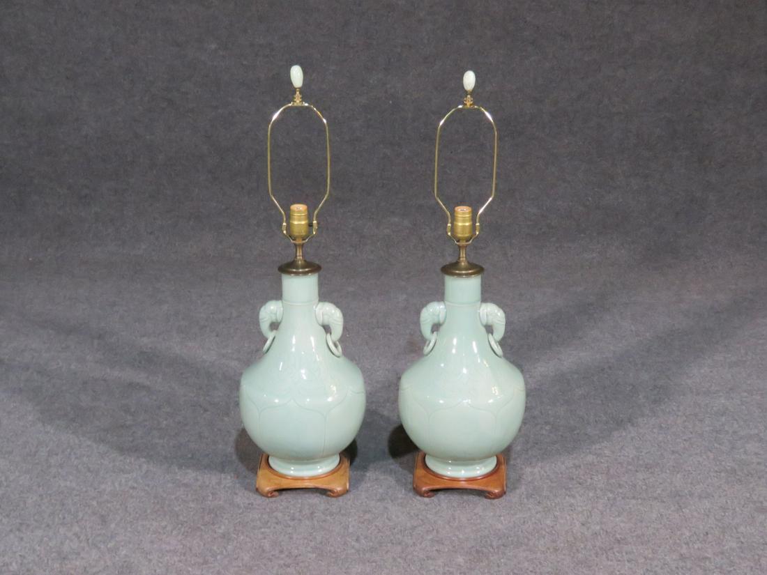 PAIR ASIAN STYLE POTTERY LAMPS (1 of 4)