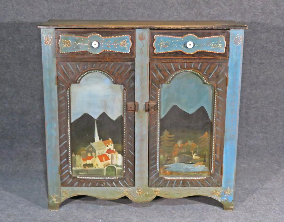 ANTIQUE PAINT DECORATED CABINET (1 of 9)