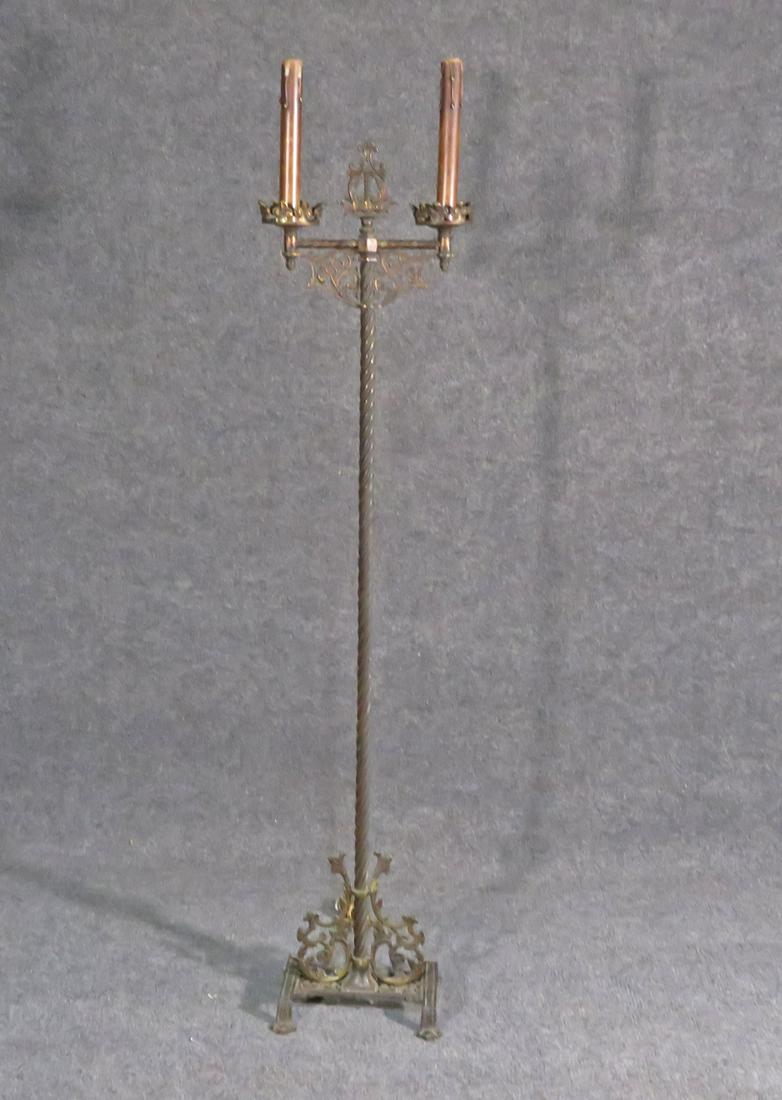 ANTIQUE WROUGHT IRON TORCHIERE LAMP (1 of 4)