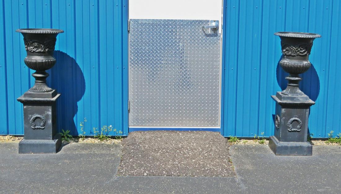 2 PC BLACK CAST IRON URNS (1 of 5)