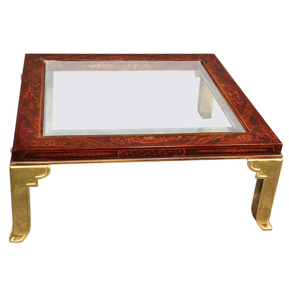 CHINOISERIE & BRASS RED LACQUER COFFEE TABLE ATTR (1 of 8)