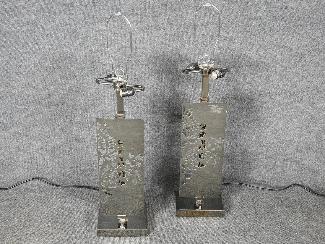 PAIR MODERN CHROME CUT OUT LAMPS (1 of 4)