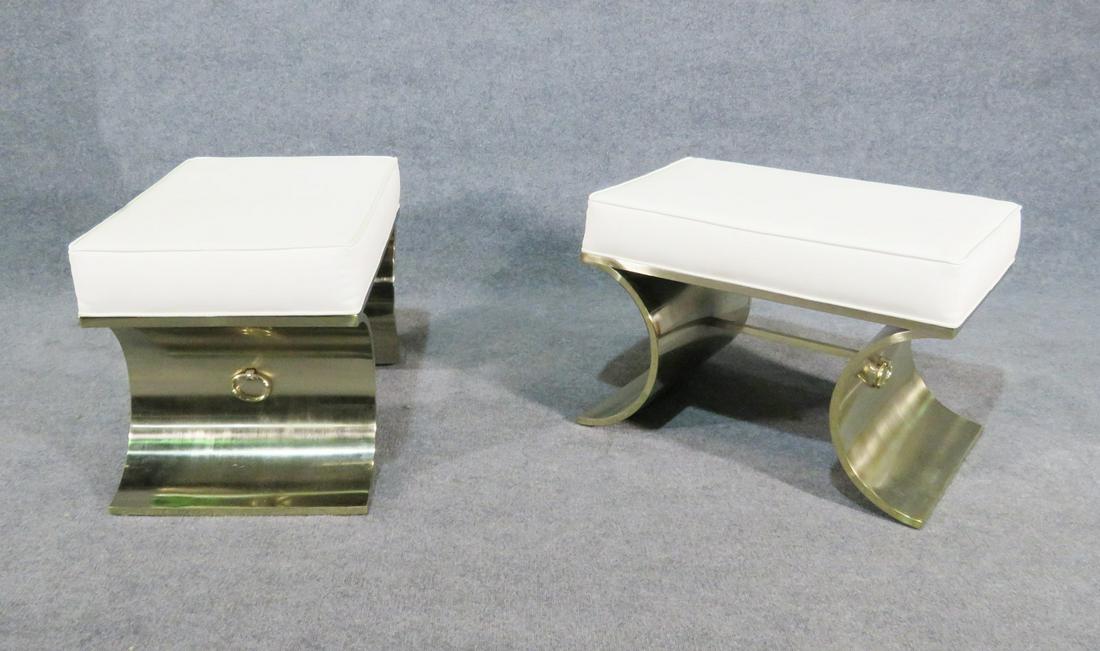 BERNHARDT MASTERCRAFT STYLE BENCHES: Metal frames. Leather upholstery. 19 1/2" h x 27" w x 18" d.