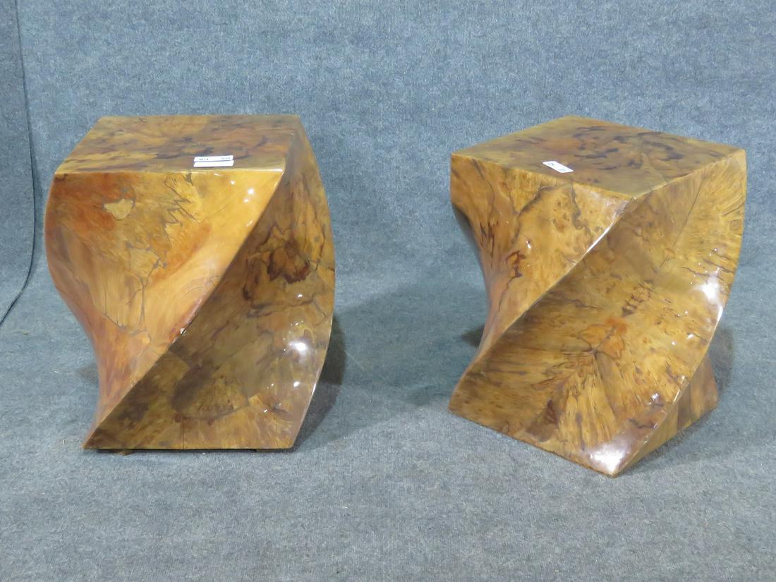 PR BURL WALNUT TWISTED END TABLES (1 of 9)