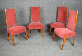 4 FRENCH ART DECO CHAIRS BY P. COPS: Oak frames with mohair fabric covering. 41 1/2" h x 23" w x 20" d. Seat height 19".