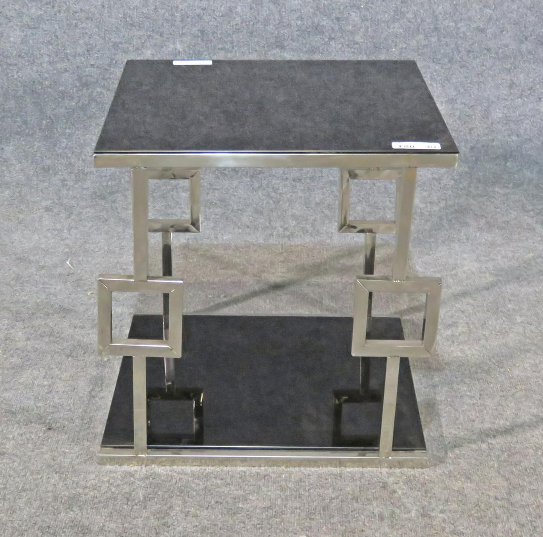 CHROME BASE SMOKED GLASS TOP END TABLE (1 of 4)