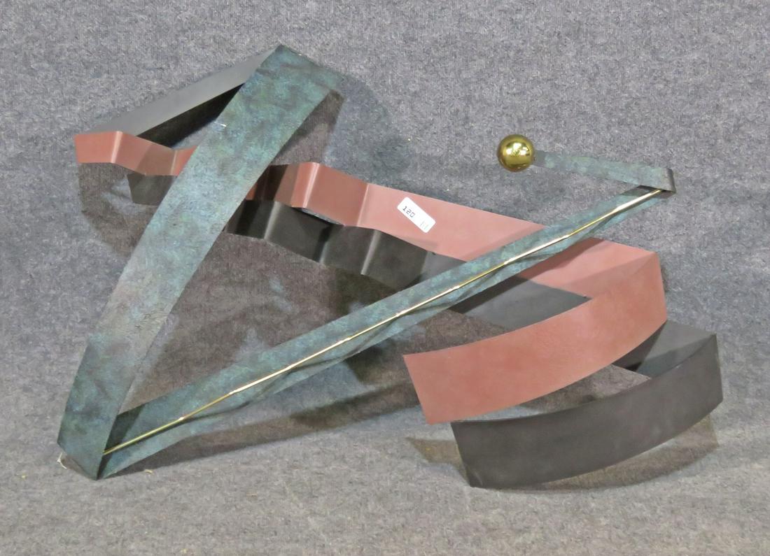 METAL MODERN WALL ART: All metal. Painted. Brass accent. 30" h x 46" w x 7" d.
