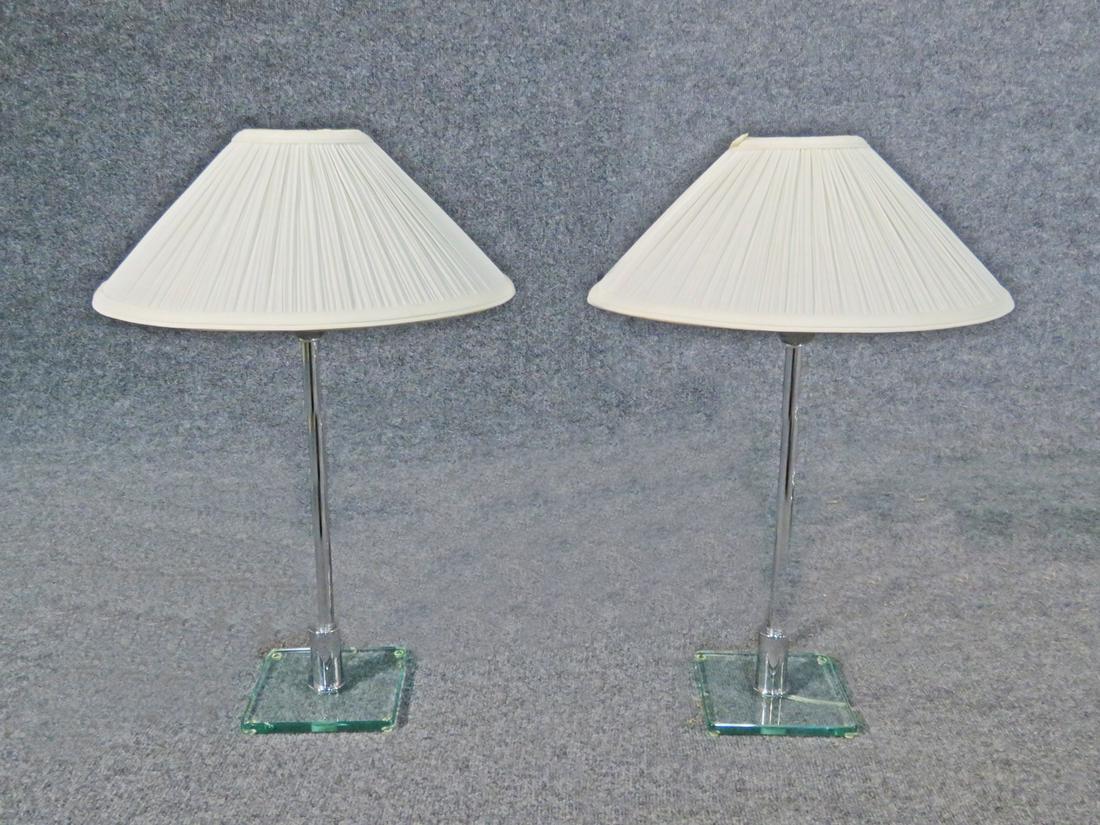 PAIR GLASS & CHROME TABLE LAMPS (1 of 4)