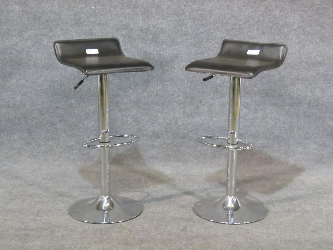 PAIR CHROME BASE BAR STOOLS (1 of 4)