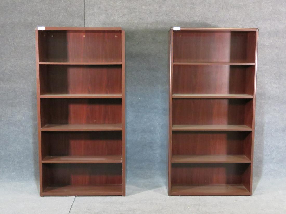 PAIR OF FAUX ROSEWOOD BOOKCASES: Faux rosewood. 71" h x 36" w x 13" d.