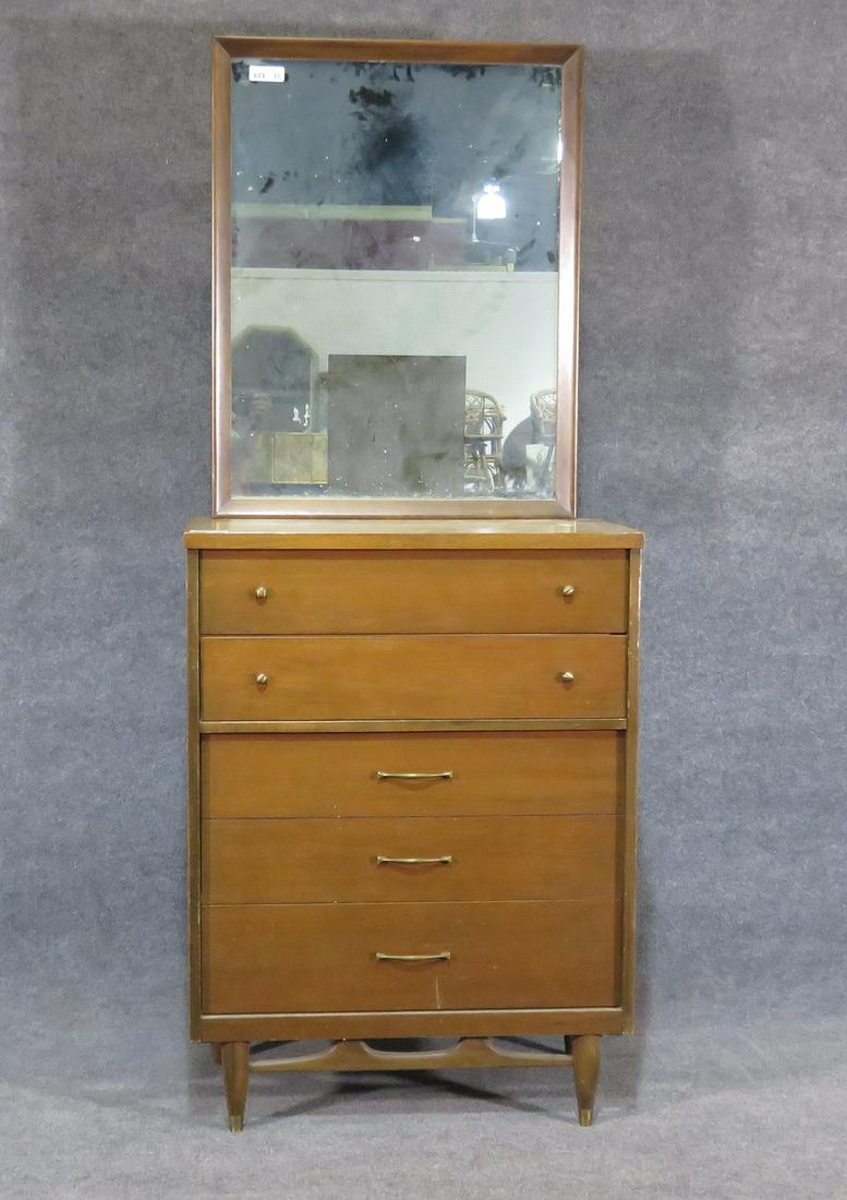BASSETT FURNITURE WALNUT HIGH CHEST & MIRROR (1 of 9)
