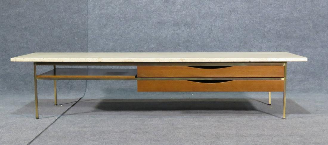 SIGNED PAUL MCCOBB TRAVERTINE TOP COFFEE TABLE (1 of 8)