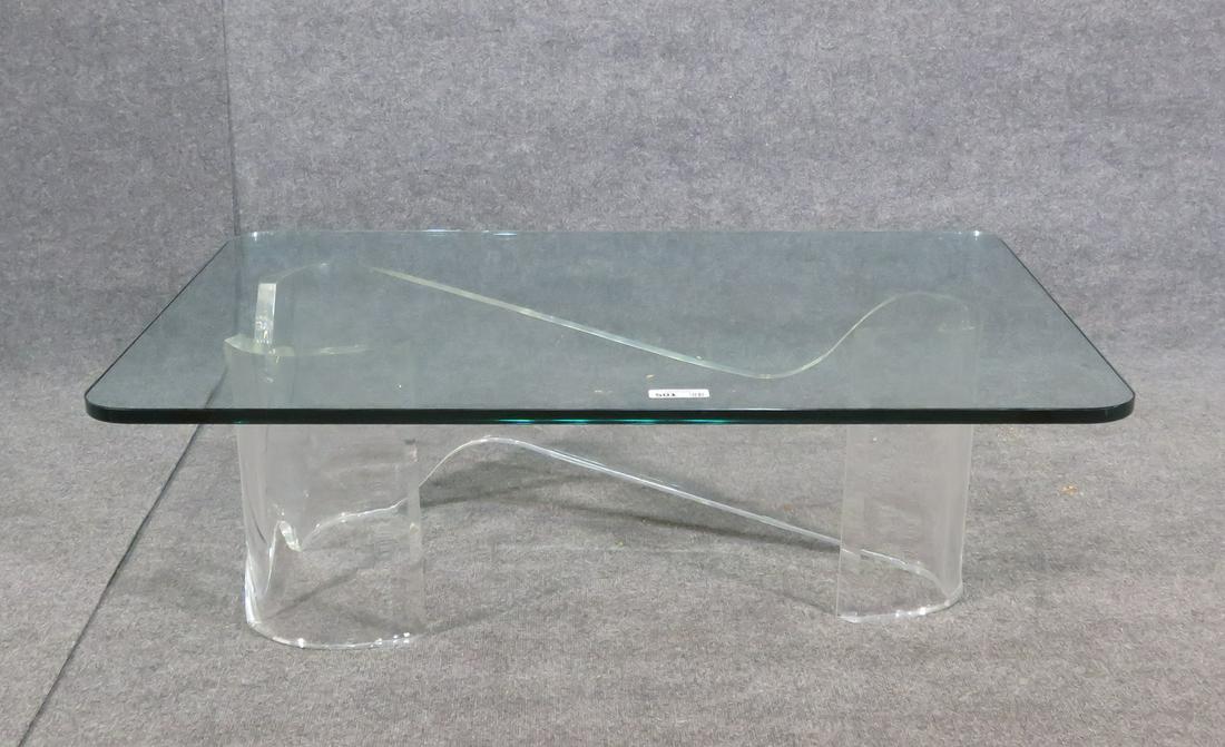 MID CENTURY MODERN LUCITE & GLASS TOP COFFEE TABLE (1 of 6)