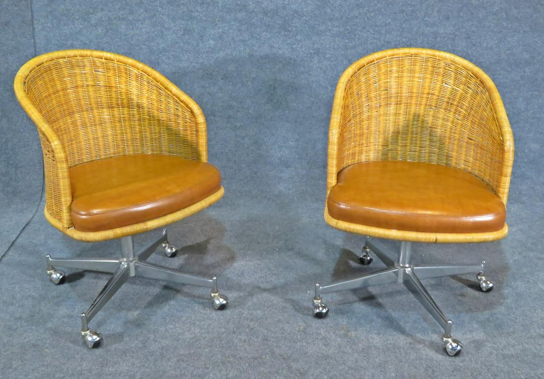 PAIR WICKER CHROME BASE SWIVEL CHAIRS (1 of 7)