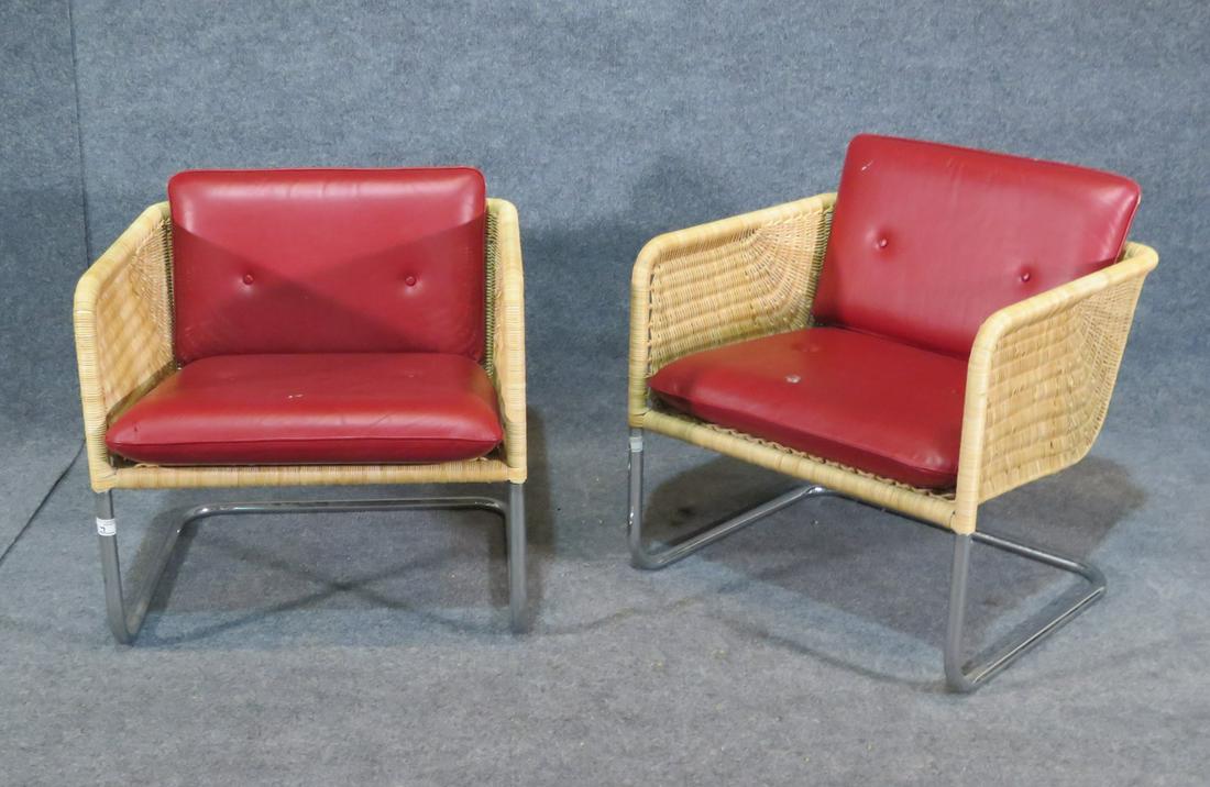 PAIR WICKER BACK METAL CLUB CHAIRS (1 of 5)