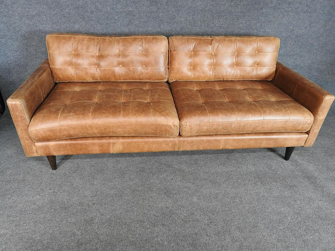 LEATHER TUFTED KNOLL STYLE SOFA (1 of 5)