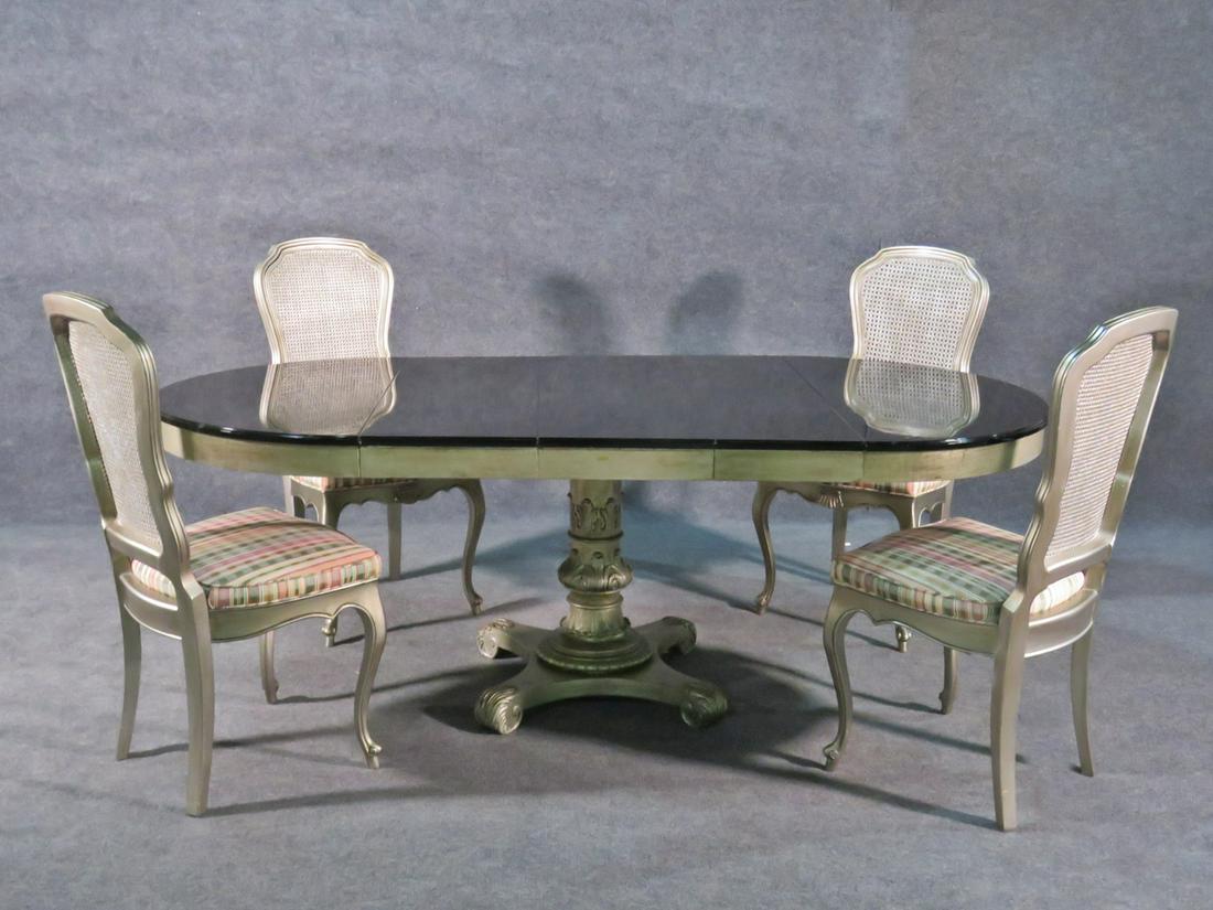 EBONIZED TOP SILVER PAINTED DINING TABLE W 4 CHAIRS (1 of 12)