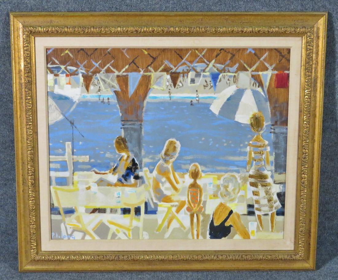 SIGNED P LELONG BEACH SCENE PAINTING (1 of 4)