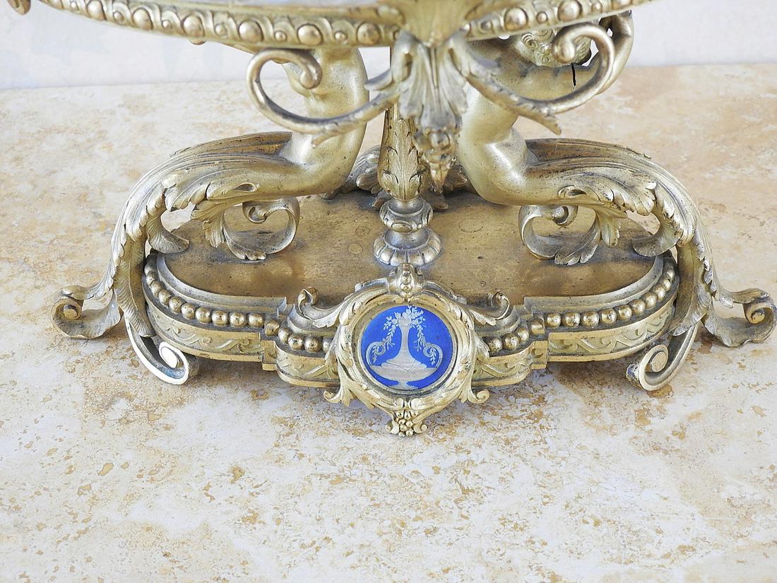 LOUIS XVI STYLE COMPOTE: Brass base with crystal insert top.