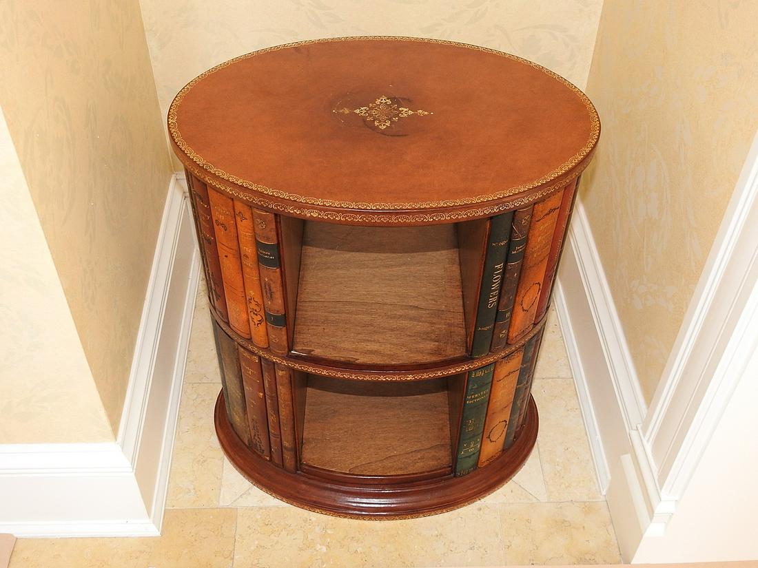 FAUX BOOK LEATHER TOP DRUM TABLE (1 of 6)