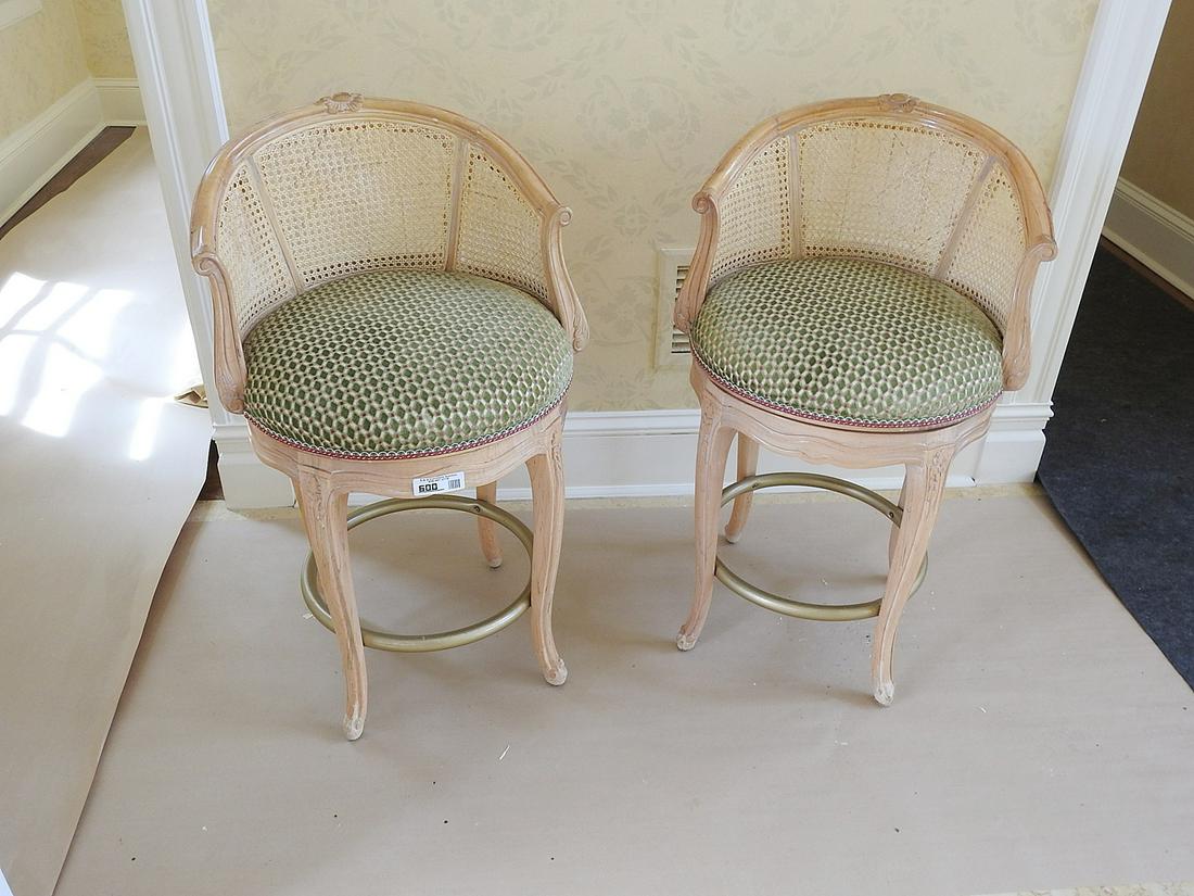 PAIR LOUIS XVI STYLE CANE BACK BAR STOOLS (1 of 3)